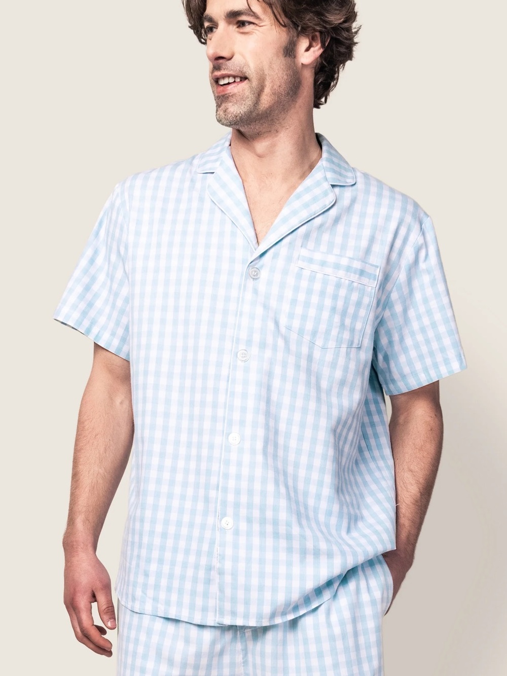 Petite Plume Men’s Gingham Blue Short Sleeve Pajama Shirt